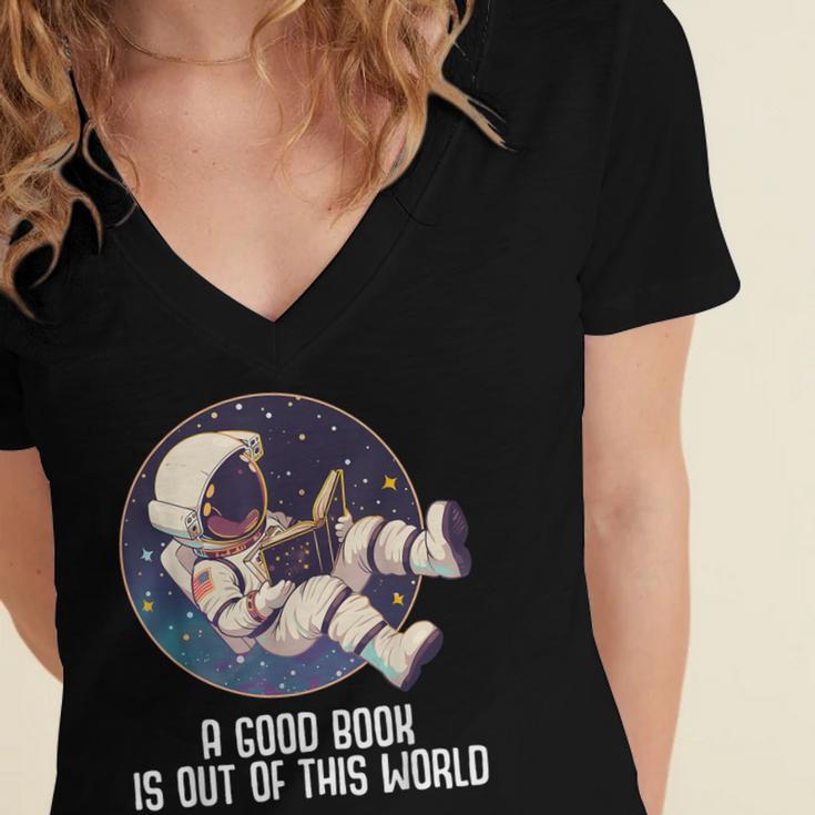 Good Book Is Out Of This World Astronaut Space Women's Jersey Short Sleeve Deep V-Neck Tshirt