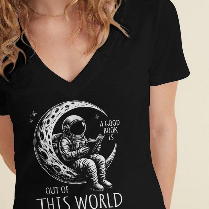 A Good Book Is Out Of This World Kids Reading Imagination Women's Jersey Short Sleeve Deep V-Neck Tshirt
