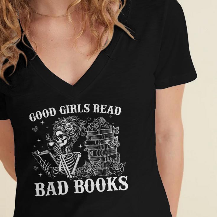 Good Girls Read Bad Books Reader Dark Romance Women's Jersey Short Sleeve Deep V-Neck Tshirt