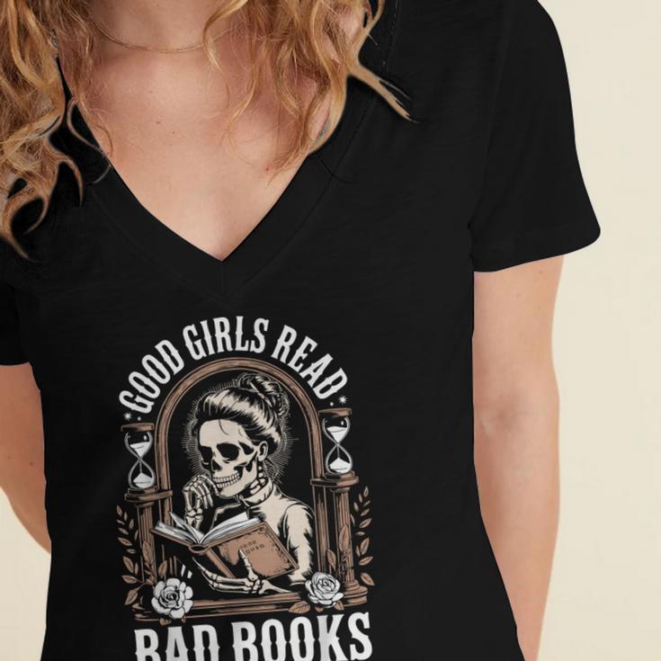 Good Girls Read Bad Books Women's Jersey Short Sleeve Deep V-Neck Tshirt