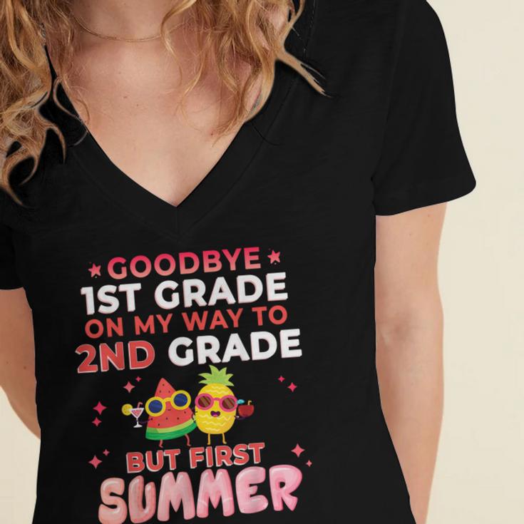 Goodbye 1st Grade Graduation To 2nd Grade Hello Summer Women's Jersey Short Sleeve Deep V-Neck Tshirt