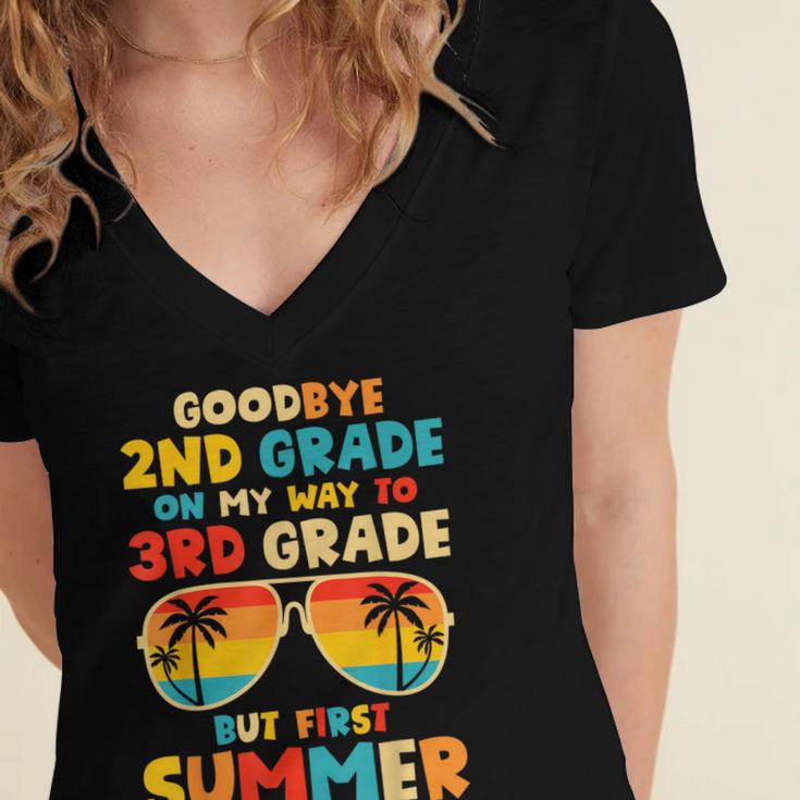 Goodbye 2nd Grade Graduation To 3rd Grade Hello Summer Kids Women's Jersey Short Sleeve Deep V-Neck Tshirt