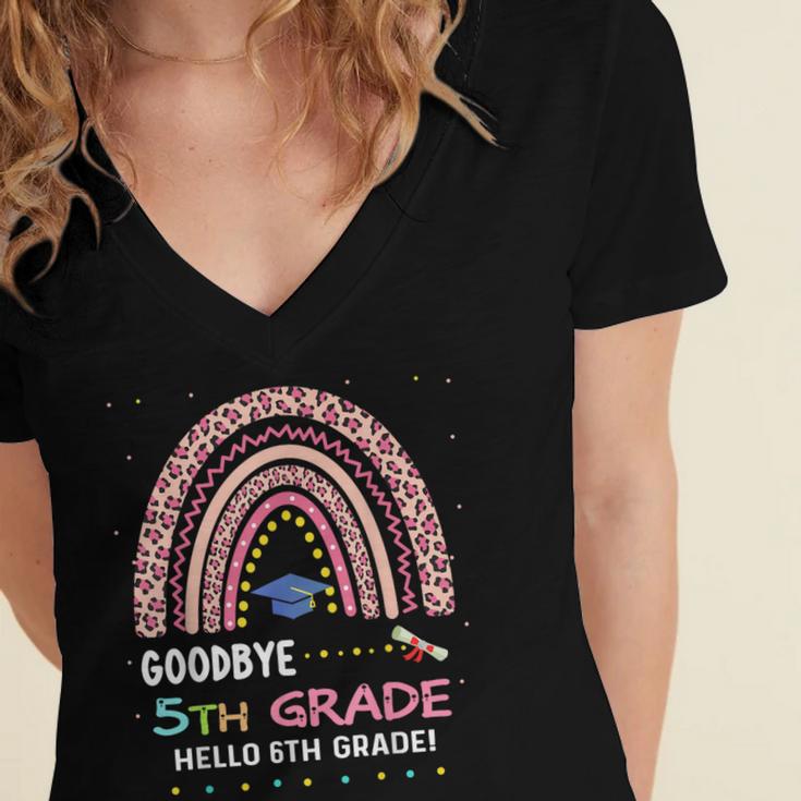 Goodbye 5TH Grade Graduation 2024 Hello 6TH Grade Rainbow Women's Jersey Short Sleeve Deep V-Neck Tshirt