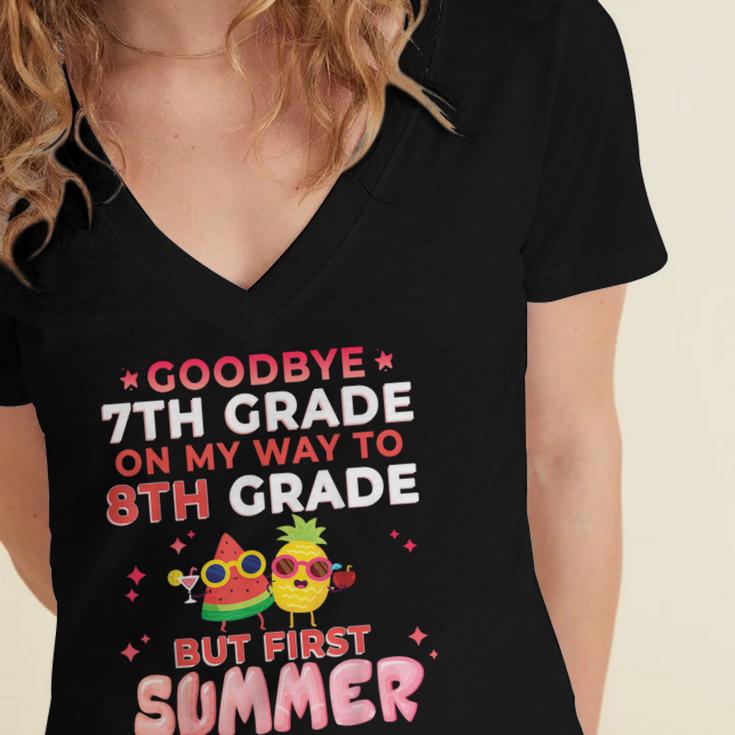 Goodbye 7th Grade Graduation To 8th Grade Hello Summer Women's Jersey Short Sleeve Deep V-Neck Tshirt