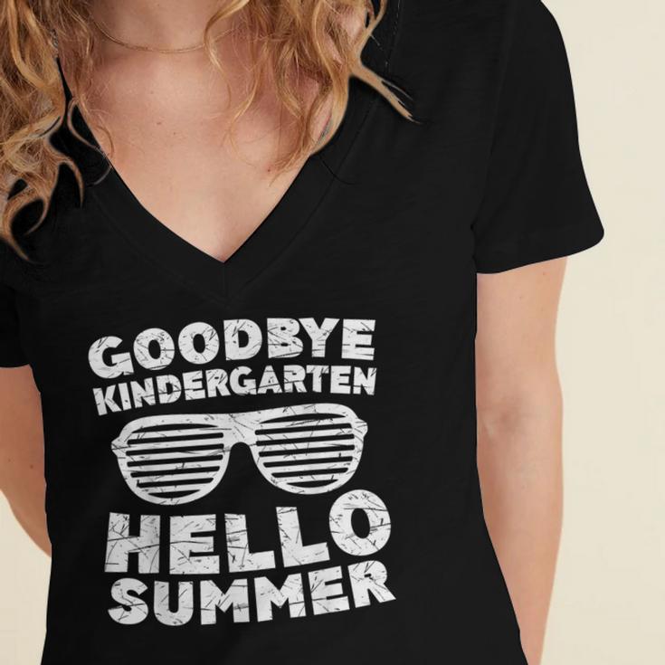 Goodbye Kindergarten Hello Summer Shirt Boy Girl Graduation Women's Jersey Short Sleeve Deep V-Neck Tshirt