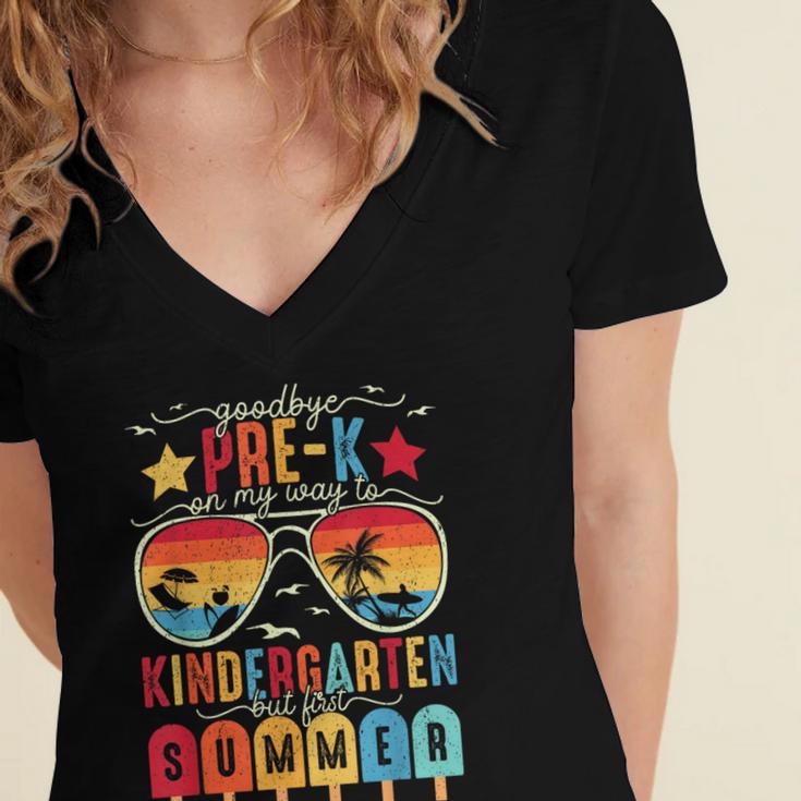 Goodbye Pre-k Graduation Kindergarten Summer Break Graduate Women's Jersey Short Sleeve Deep V-Neck Tshirt