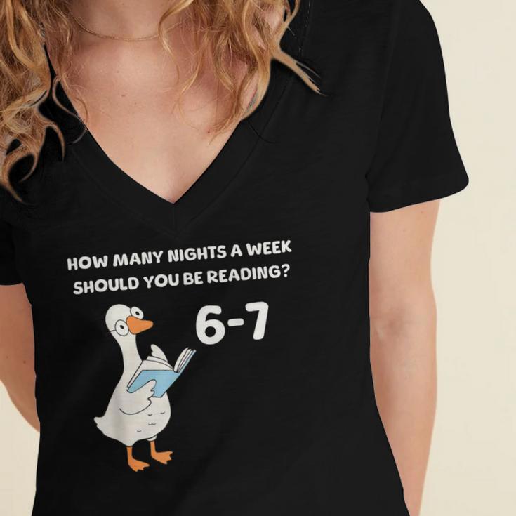 Goose Reading 67 Six Seven Meme Teacher Book Lover Women's Jersey Short Sleeve Deep V-Neck Tshirt Goose Reading 67 Six Seven Meme Teacher Book Lover Women's Jersey Short Sleeve Deep V-Neck Tshirt