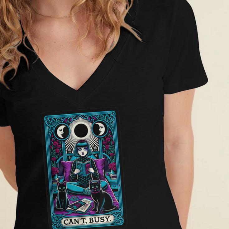 Gothic Girl Tarot Card Introverted Reader And Reading Women's Jersey Short Sleeve Deep V-Neck Tshirt Gothic Girl Tarot Card Introverted Reader And Reading Women's Jersey Short Sleeve Deep V-Neck Tshirt