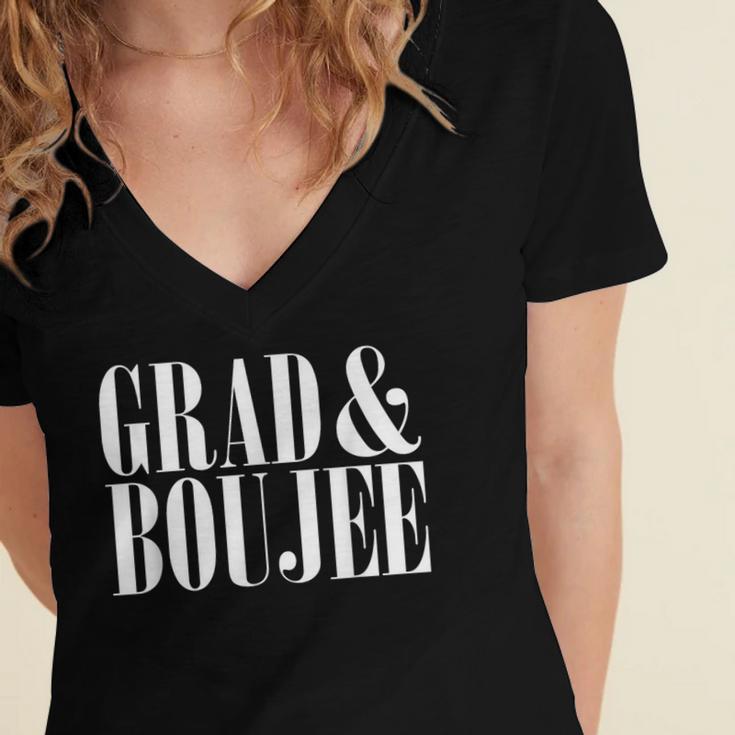 Grad And Boujee Graduation High School College Fun Women's Jersey Short Sleeve Deep V-Neck Tshirt