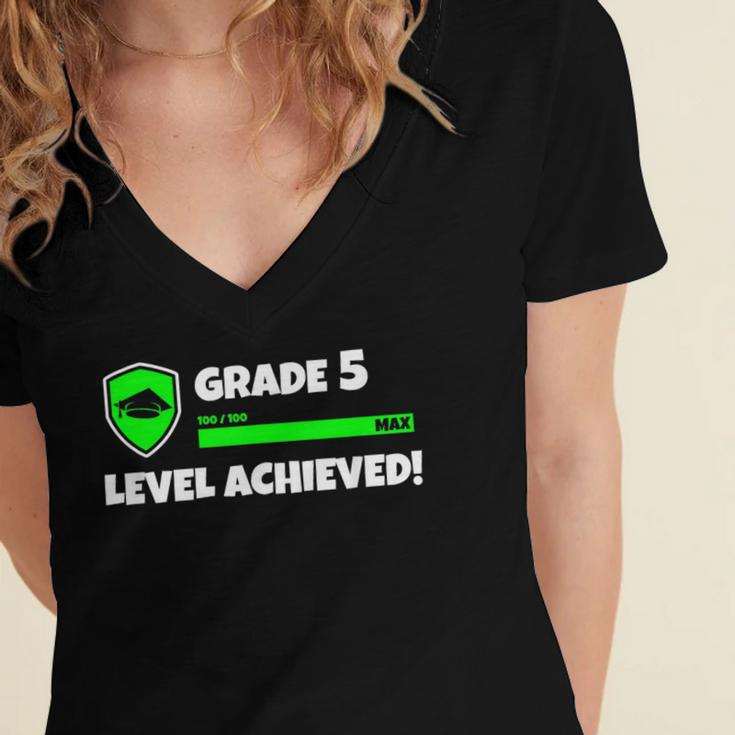 Grade 5 Level Achieved Video Gamer 5th Grade Graduation Women's Jersey Short Sleeve Deep V-Neck Tshirt