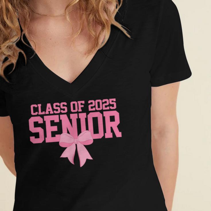 Graduate 2025 Class Of 2025 Senior Coquette Bow Graduation Women's Jersey Short Sleeve Deep V-Neck Tshirt