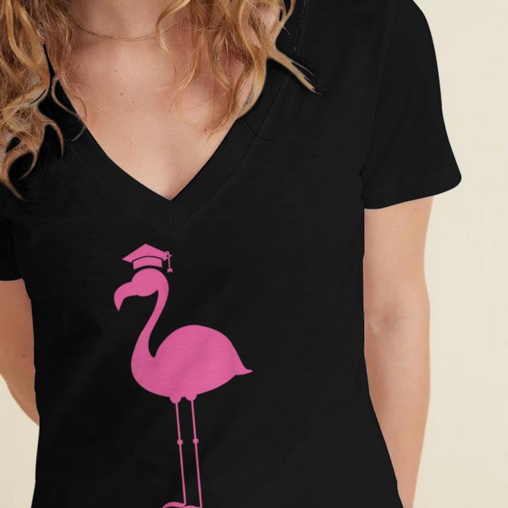 Graduate Cute Pink Flamingo Graduation Women's Jersey Short Sleeve Deep V-Neck Tshirt