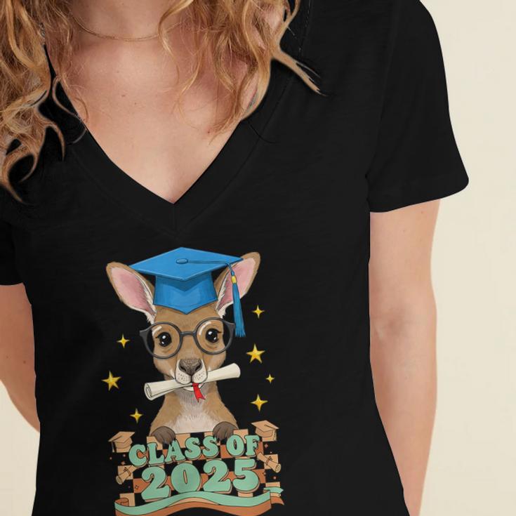 Graduate Kangaroo Class Of 2025 Kids Graduation Women's Jersey Short Sleeve Deep V-Neck Tshirt