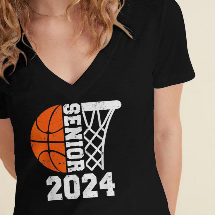 Graduate Senior Class Of 2024 Basketball Player Graduation Women's Jersey Short Sleeve Deep V-Neck Tshirt