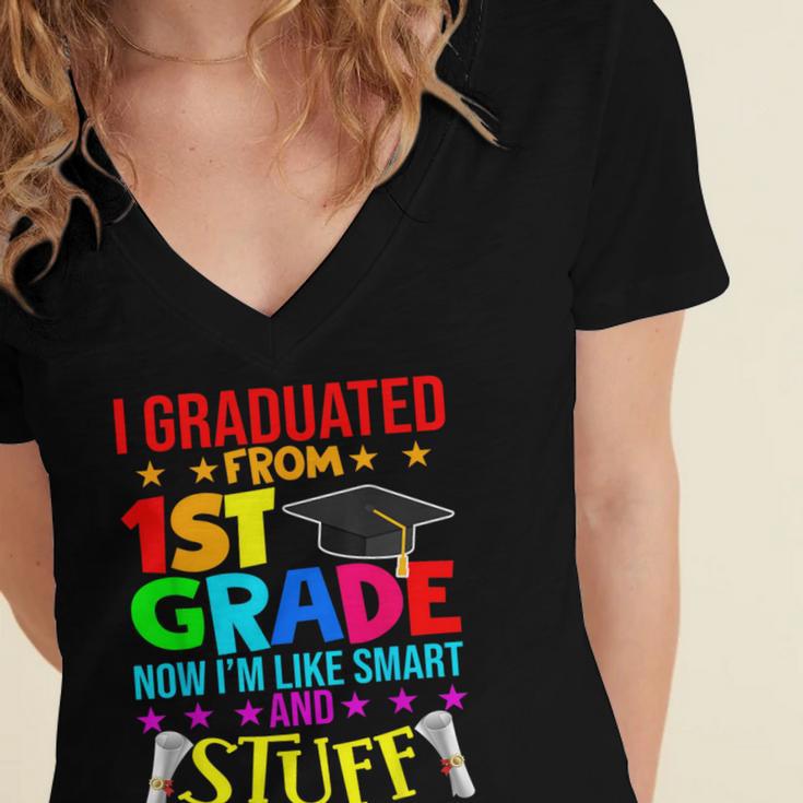 I Graduated From 1st Grade Graduation Matching Student Women's Jersey Short Sleeve Deep V-Neck Tshirt