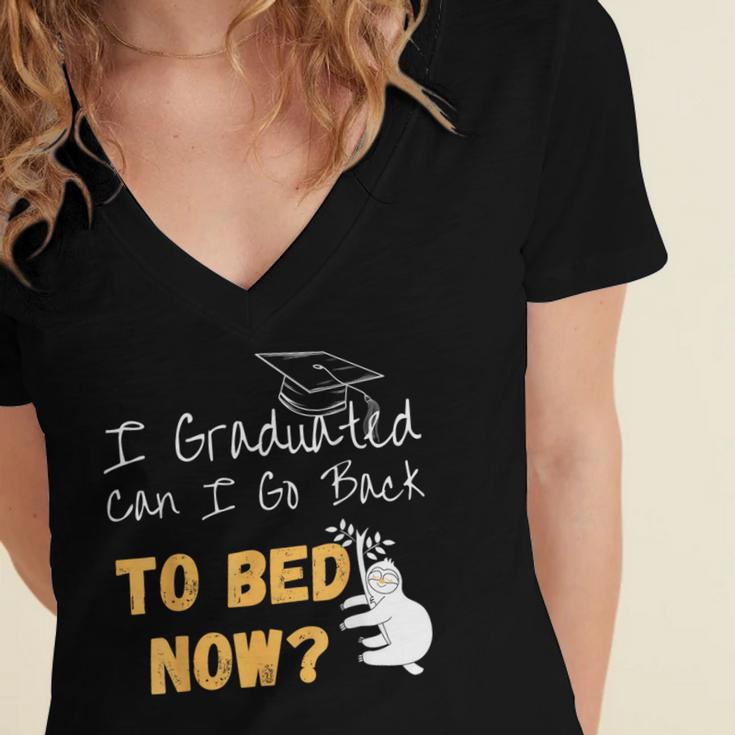 I Graduated Can I Go Back To Bed Now Graduation Sloth Women's Jersey Short Sleeve Deep V-Neck Tshirt