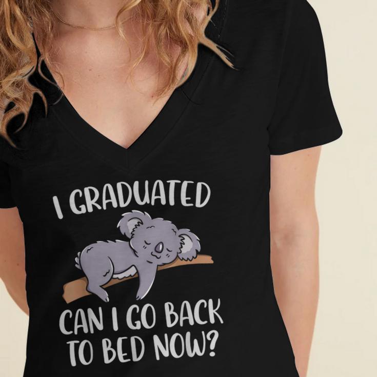 I Graduated Can I Go Back To Bed Now Koala Bear Graduation Women's Jersey Short Sleeve Deep V-Neck Tshirt