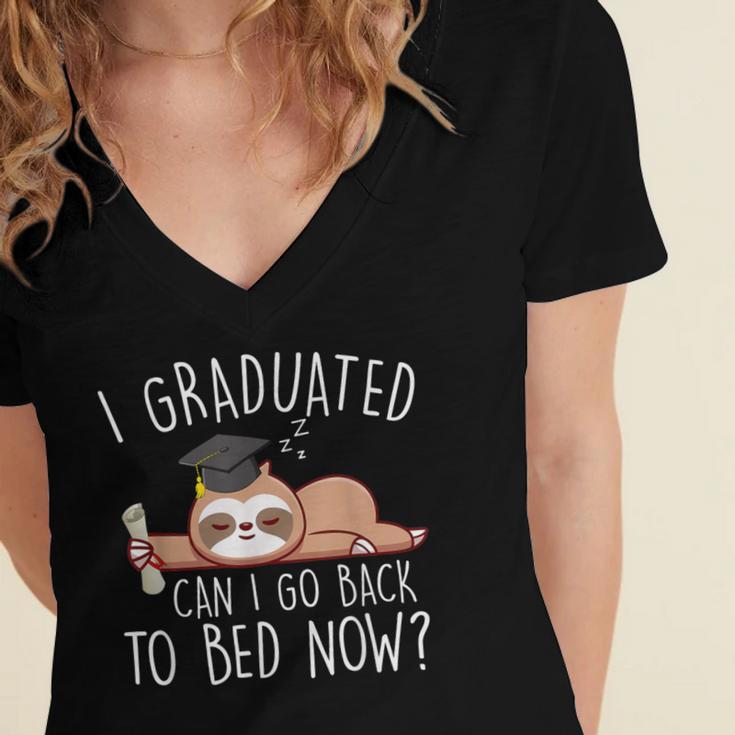 I Graduated Can I Go Back To Bed Now Shirts Graduation Women's Jersey Short Sleeve Deep V-Neck Tshirt