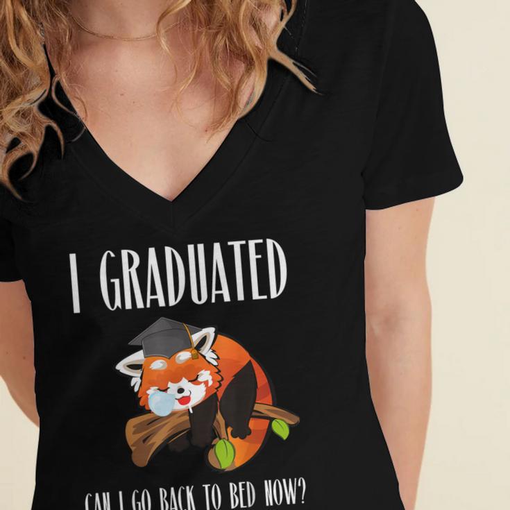 I Graduated Can I Go Back To Bed Sleepy Red Panda Graduation Women's Jersey Short Sleeve Deep V-Neck Tshirt