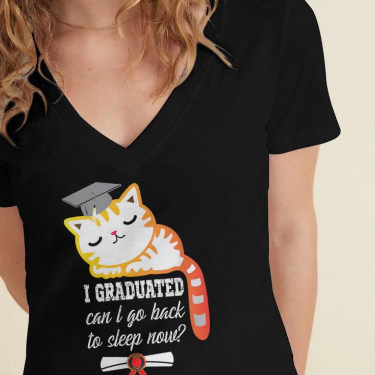 I Graduated Can I Go Back To Sleep Now Graduation Women's Jersey Short Sleeve Deep V-Neck Tshirt