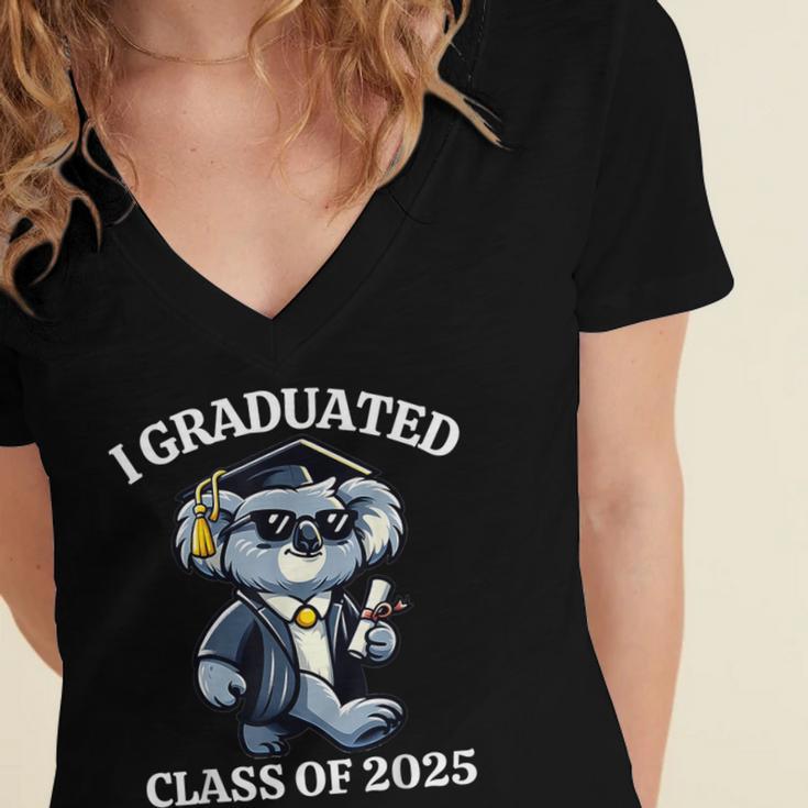 I Graduated Graduate Class Of 2025 Koala Graduation Women's Jersey Short Sleeve Deep V-Neck Tshirt