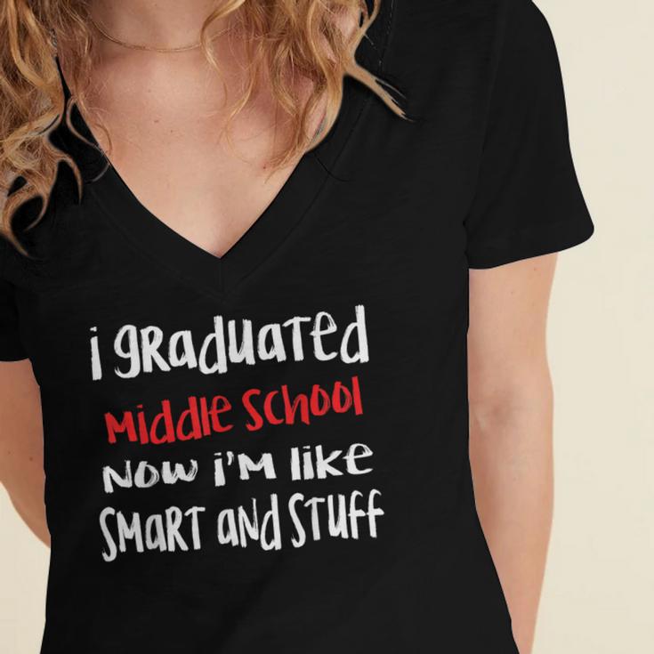 I Graduated Middle School Graduation Women's Jersey Short Sleeve Deep V-Neck Tshirt