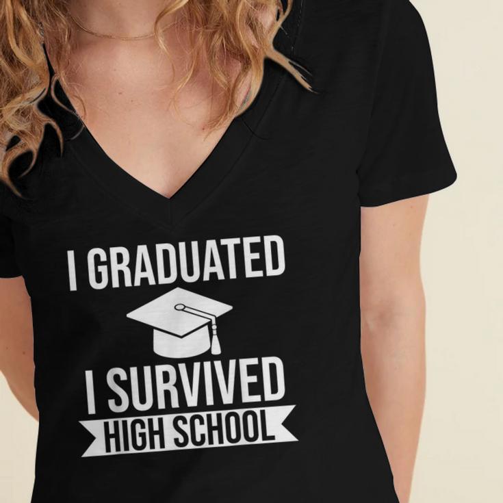 I Graduated I Survived High School Graduation Women's Jersey Short Sleeve Deep V-Neck Tshirt
