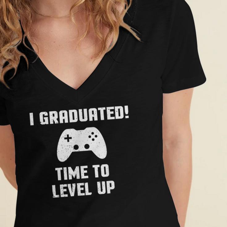 I Graduated Time To Level Up Graduation T-Shirt Women's Jersey Short Sleeve Deep V-Neck Tshirt