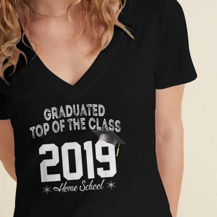 Graduated Top Of The Class 2019 Home School Graduation Shirt Women's Jersey Short Sleeve Deep V-Neck Tshirt