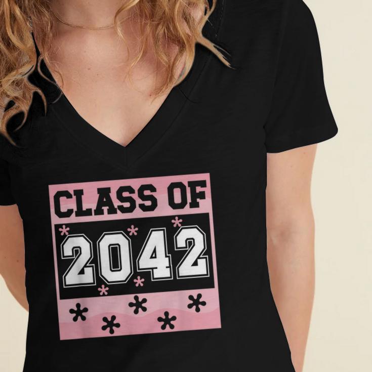 Graduating Class Of 2042 First Day Of School 2042 Graduation Women's Jersey Short Sleeve Deep V-Neck Tshirt