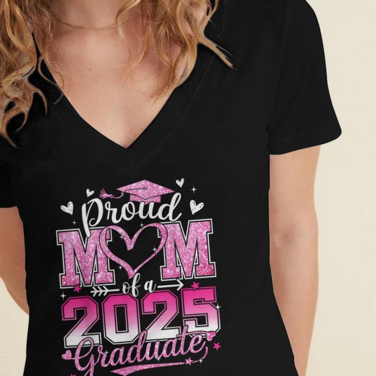 Graduation 2025 Proud Mom Of 2025 Graduate Floral Women Women's Jersey Short Sleeve Deep V-Neck Tshirt