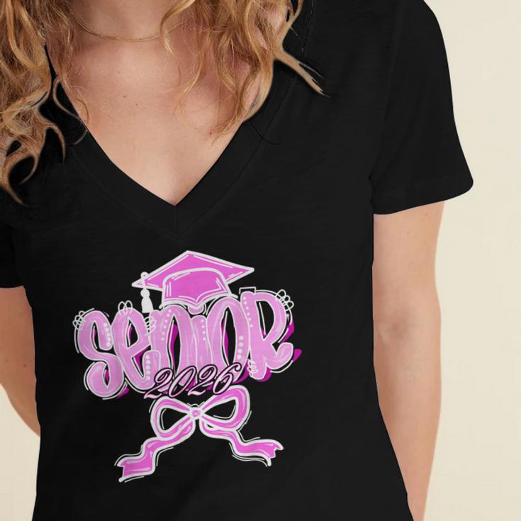 Graduation 2026 Senior 2026 Class Of 2026 Coquette Pink Girl Women's Jersey Short Sleeve Deep V-Neck Tshirt