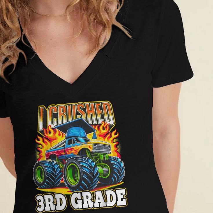 Graduation 3rd Grade Monster Truck Boys I Crushed Grad Women's Jersey Short Sleeve Deep V-Neck Tshirt