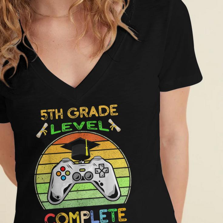 Graduation 5th Grade Level Complete Gamer Class 2021 Gaming Women's Jersey Short Sleeve Deep V-Neck Tshirt