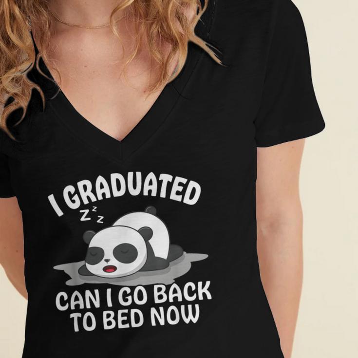 Graduation Animal Zoo Panda Bear I Graduated Panda Student Women's Jersey Short Sleeve Deep V-Neck Tshirt