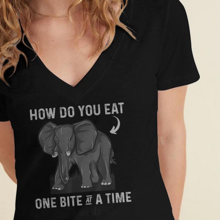 Graduation Apparel How To Eat Elephant One Bite At A Time Women's Jersey Short Sleeve Deep V-Neck Tshirt