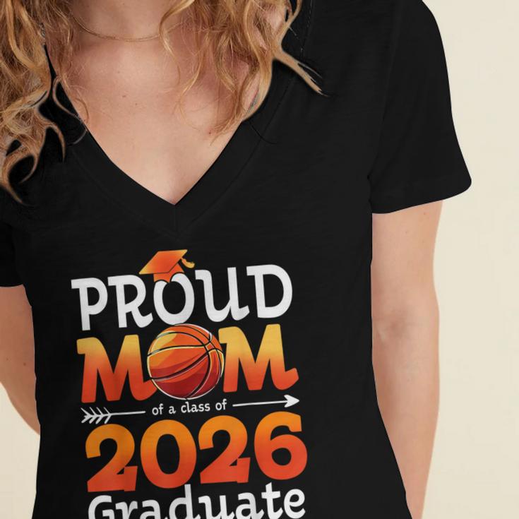 Graduation Basketball Retro Proud Mom Of A 2026 Graduate Women's Jersey Short Sleeve Deep V-Neck Tshirt
