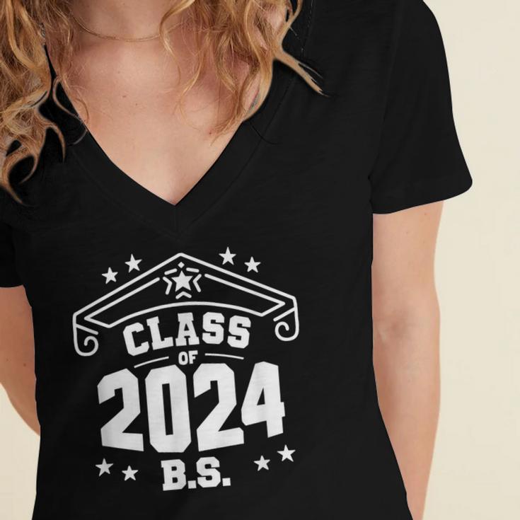 Graduation BS Class Of 2024 Grad Congratulations Graduate Women's Jersey Short Sleeve Deep V-Neck Tshirt