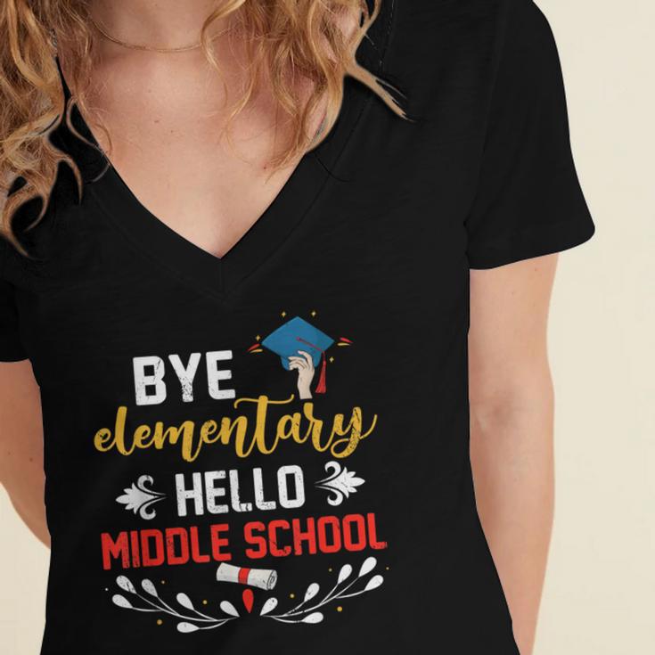 Graduation Bye Elementary Hello Middle School Graduate Women's Jersey Short Sleeve Deep V-Neck Tshirt