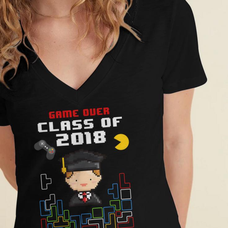 Graduation Class Of 2018 Game Over 8-Bit Gamer Women's Jersey Short Sleeve Deep V-Neck Tshirt
