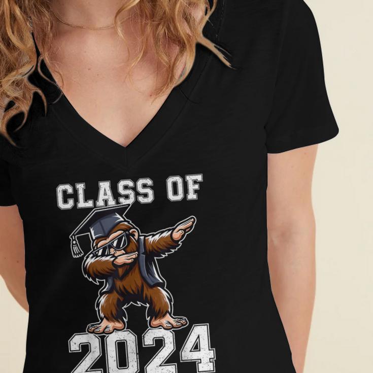 Graduation Class Of 2024 Bigfoot Graduated Seniors 2024 Women's Jersey Short Sleeve Deep V-Neck Tshirt