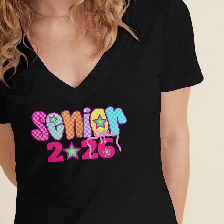 Graduation Class Of 2026 Senior Pink Coquette Bow 2026 Grade Women's Jersey Short Sleeve Deep V-Neck Tshirt