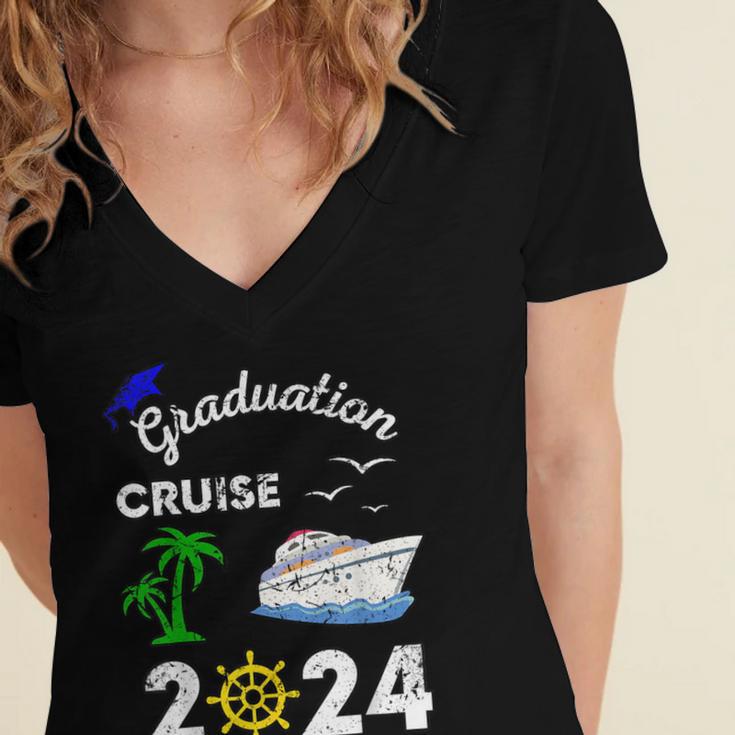 Graduation Cruise 2024 Ship Boat Vacation Summer Vacation Men Women Kids Women's Jersey Short Sleeve Deep V-Neck Tshirt