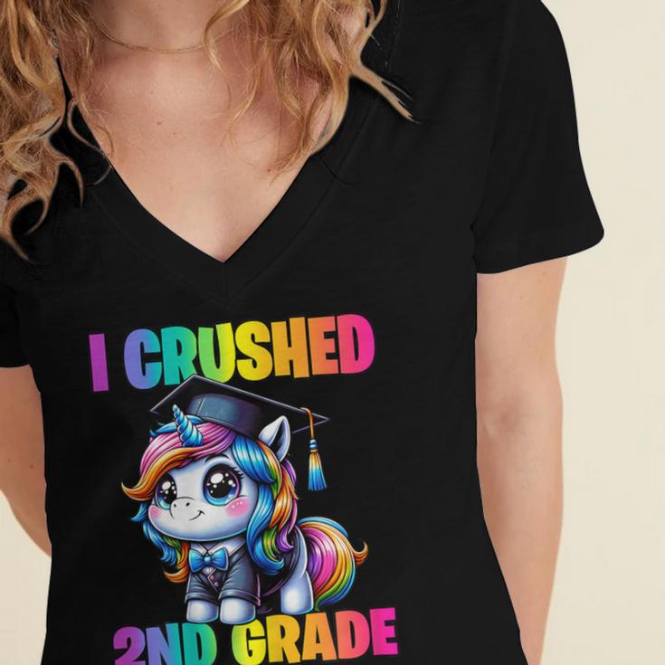 Graduation I Crushed 2nd Grade Unicorn Girls Grad Magical Women's Jersey Short Sleeve Deep V-Neck Tshirt