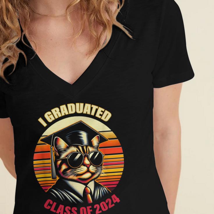 Graduation Day 2024 Graduate For School Degree College Cat Men Women Women's Jersey Short Sleeve Deep V-Neck Tshirt