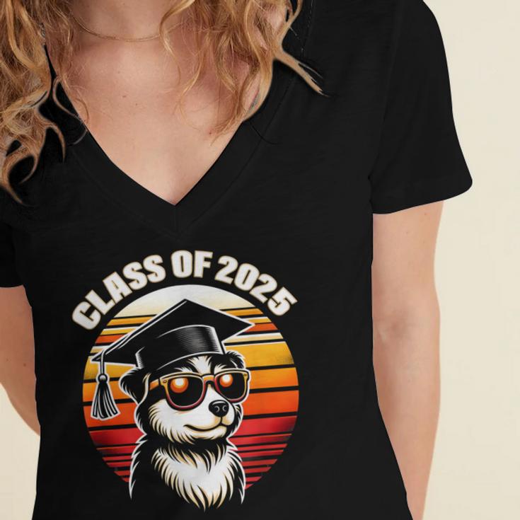 Graduation Day 2025 Graduate Class School Degree College Dog Women's Jersey Short Sleeve Deep V-Neck Tshirt