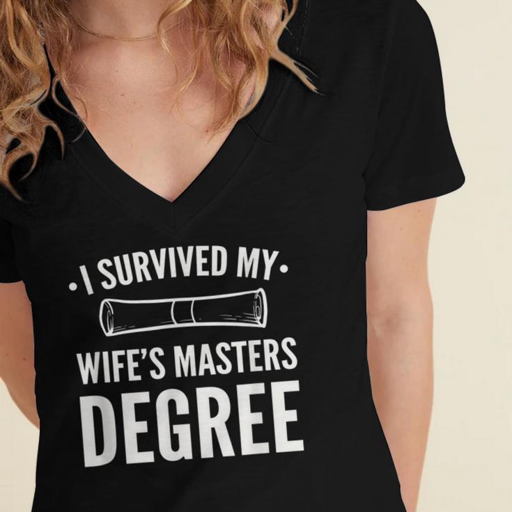 Graduation Day Husband I Survived My Wifes Masters Degree Women's Jersey Short Sleeve Deep V-Neck Tshirt