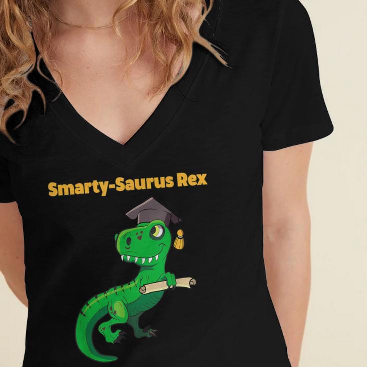 Graduation Dinosaur Smarty Saurus Rex Diploma Dinosaur Women's Jersey Short Sleeve Deep V-Neck Tshirt