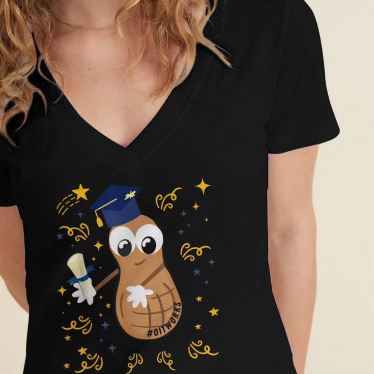 Graduation Flossing Peanut OIT Women's Jersey Short Sleeve Deep V-Neck Tshirt