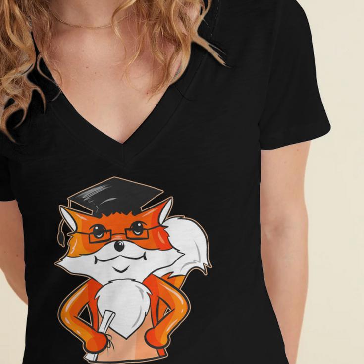 Graduation Fox School Bachelor Master Doctor Study Women's Jersey Short Sleeve Deep V-Neck Tshirt